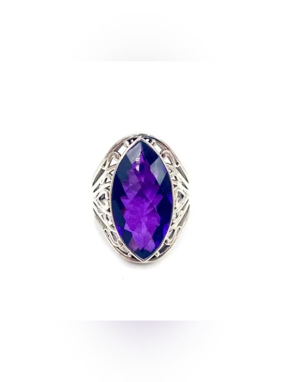 Designer Nicky Butler 925 Sterling Silver Sz 7.5 Purple Quartz Marquise Ring 💜